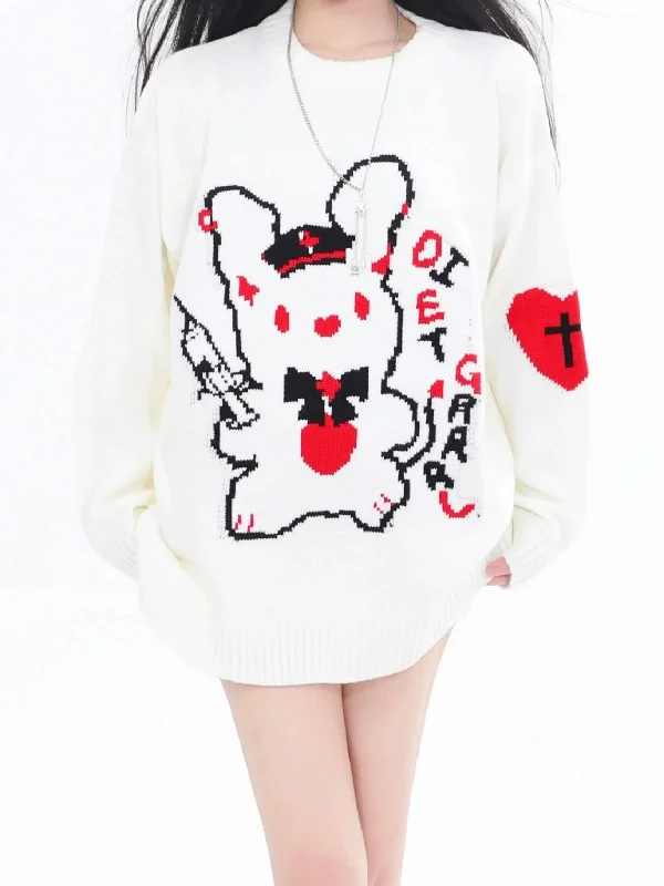 'Diet Rabbit' Kawaii Goth Oversized Sweater Lightweight Heavyweight Midweight
