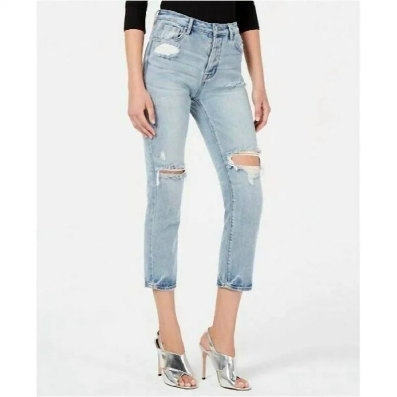 The Icon Distressed Boyfriend Crop Ripped Jeans In Blue Trendy Cut-Off Denim Shorts