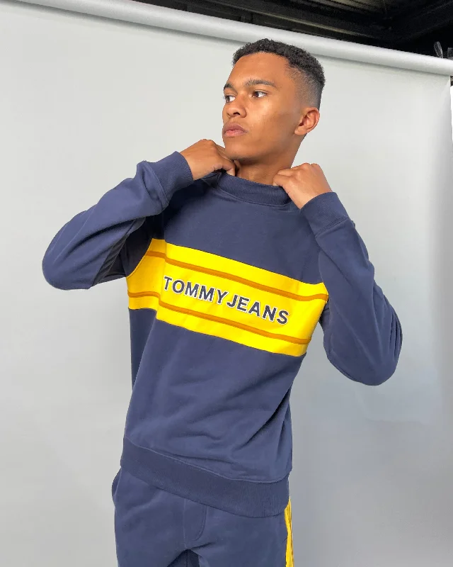 Tommy Jeans Band Mock Neck Crewneck Twilight Navy Casual Skinny Fit Jeans
