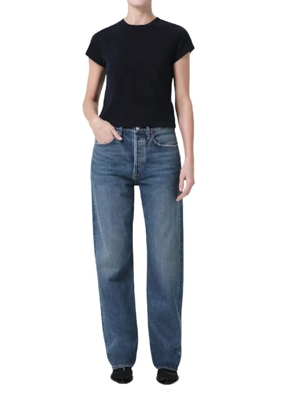 Kelly Straight Leg High Waist Denim Jeans In Essence Comfortable Mid-Rise Jeans