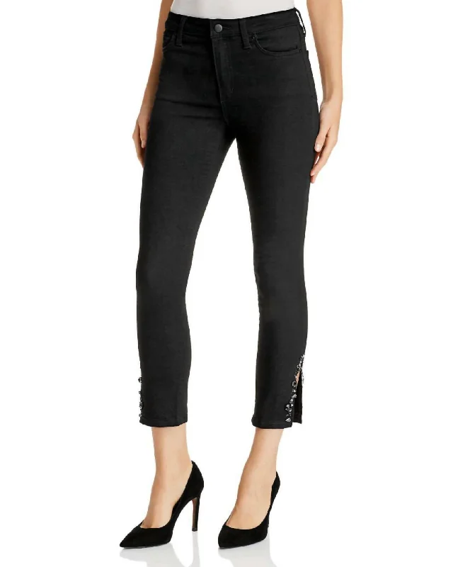 The Charlie Crystal Embellished Valentina Hem Crop Jeans In Black Trendy Flared Leg Jeans