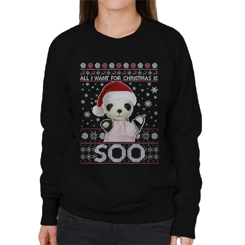 Sooty Christmas Festive Hat All I Want For Christmas Is Soo Women's Sweatshirt Hoodie with Back Slit Movement Comfort Sooty Christmas Festive Hat All I Want For Christmas Is Soo Women's Sweatshirt Hoodie with Back Slit Movement Comfort