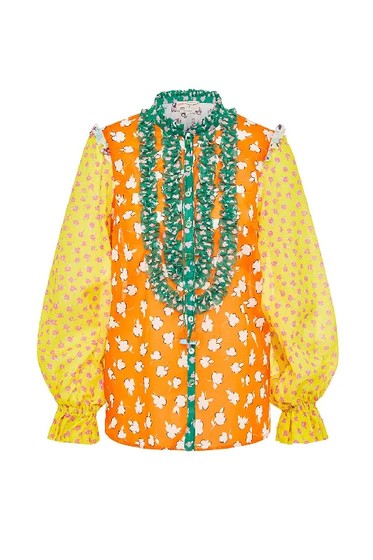Patchwork Blouse Sweetheart Neck Blouse
