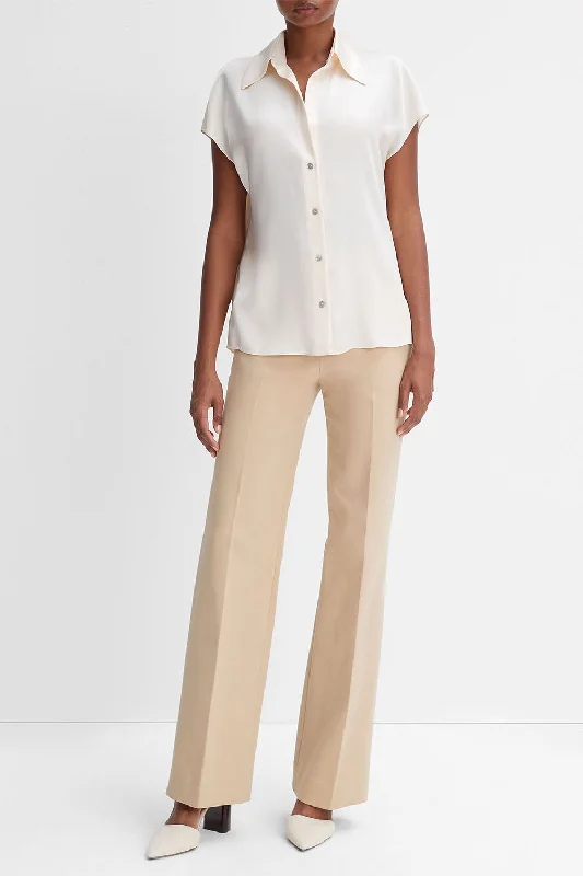 Cap Sleeve Ruched Back Blouse - Chiffon High Neck Blouse