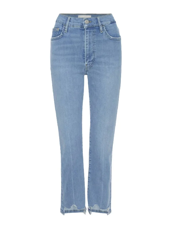 Women's Le High Straight Raw Fray Jeans In Clearwater Modern Comfortable Straight-Legged Denim