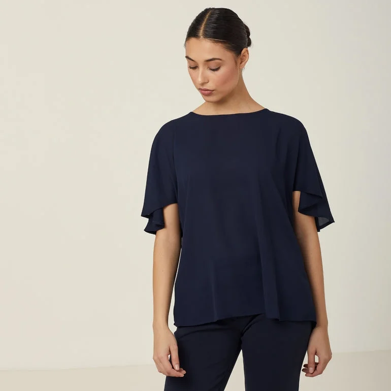 NNT Uniforms Georgie Cape Blouse (CATUKD)- Clearance Elegant Semi-Sheer Blouse