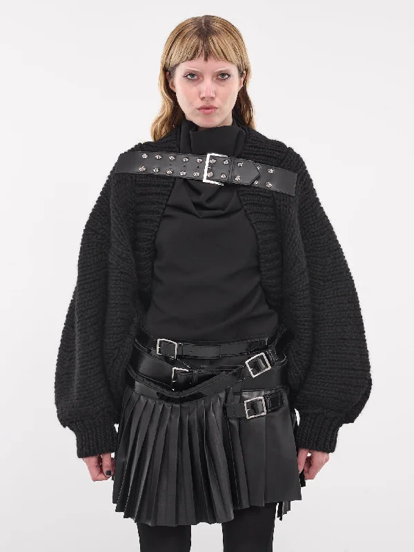 Spike Belt Wool Knit Sweater (JN-N019-051-BLACK) Striped Floral Plaid