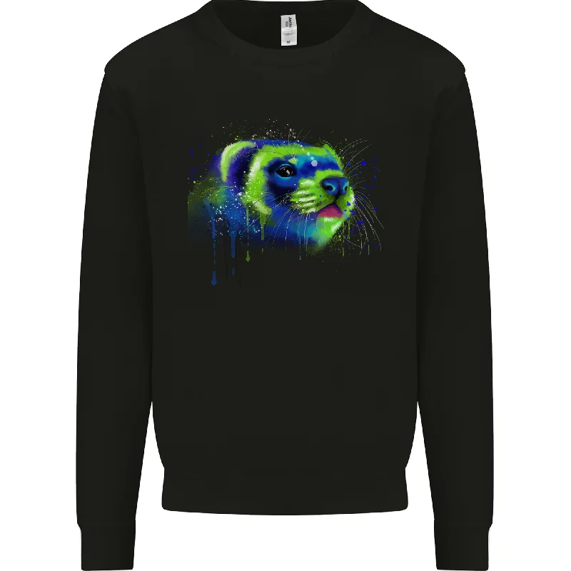 A Ferret Watercolour Mens Sweatshirt Jumper Hoodie with Full-Zip Functional Layering A Ferret Watercolour Mens Sweatshirt Jumper Hoodie with Full-Zip Functional Layering