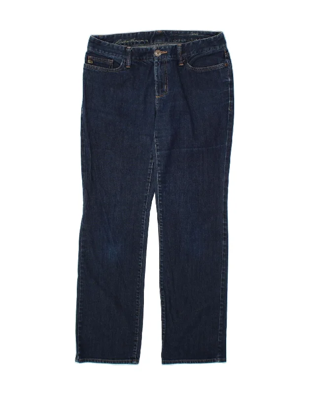 EDDIE BAUER Womens Curvy Slim Straight Jeans US 8 Medium W30 L32 Navy Blue Comfortable Stretch Denim Jeans