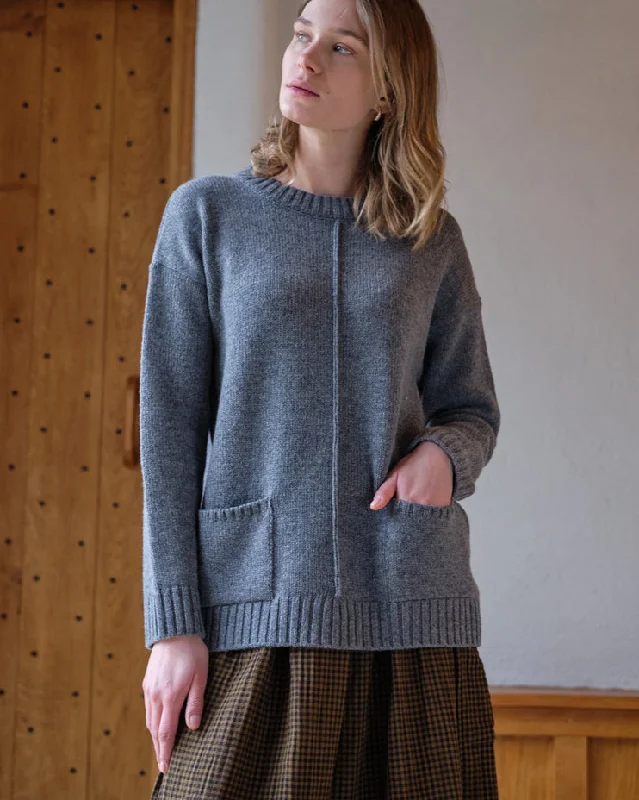 BIBICO Aimee Relaxed Jumper in Gey Mix Hooded Sweater Collared Sweater Shawl Collar