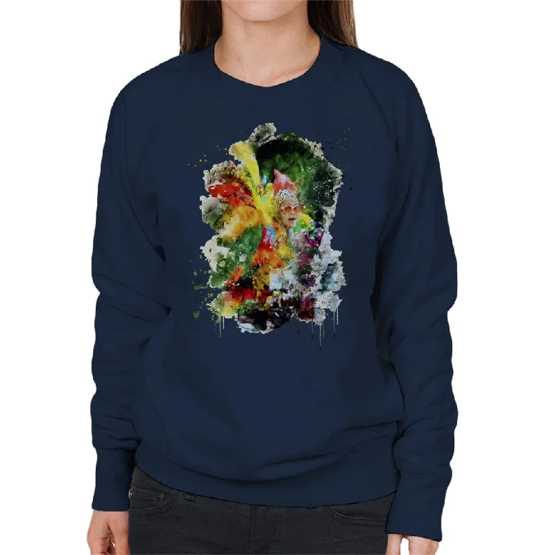 TV Times Elton John Wearing Feathers At The Piano 1978 Women's Sweatshirt Hoodie with Ribbed Hem Stretchable Secure