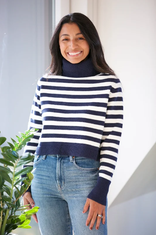 DELUC Pugliese Striped Turtleneck Sweater Terry Blend Velvet Blend Canvas Blend