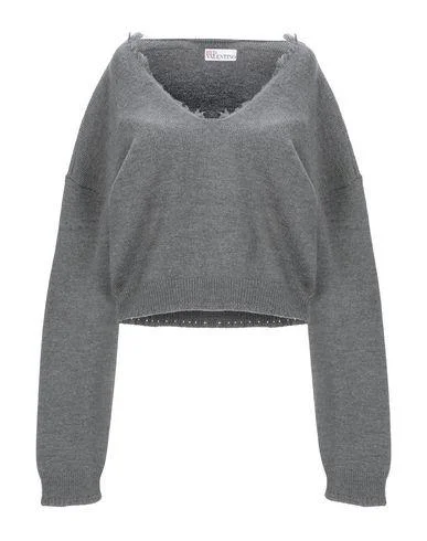 Redvalentino Women Jumper Grey XS INT Mesh Blend Leather Blend Suede Blend