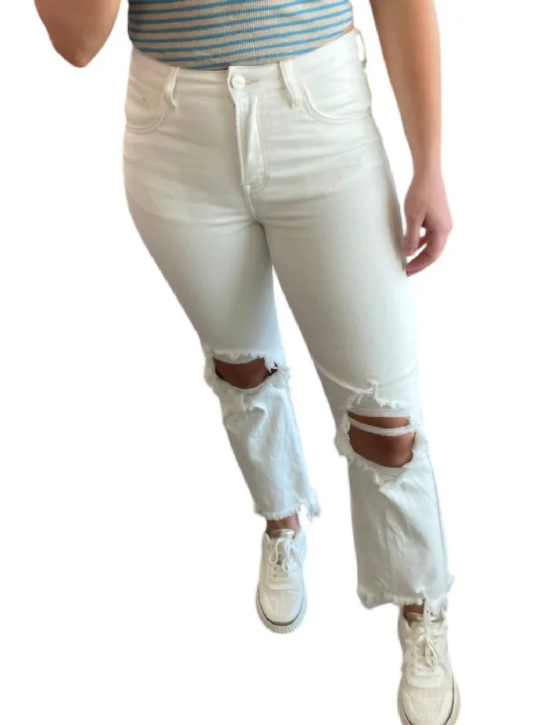 High-Rise Straight Distressed Jeans In Cream Trendy Acid Wash Skinny Jeans