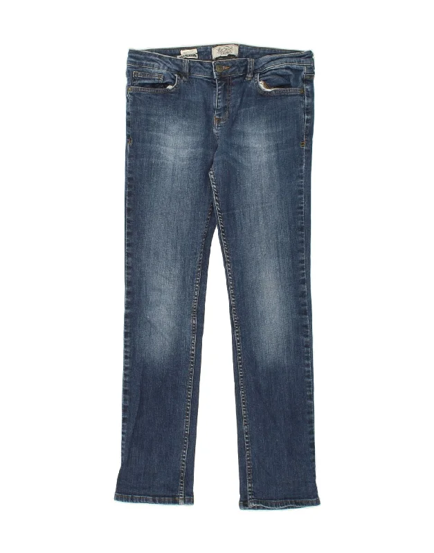 FAT FACE Womens Slim Jeans UK 12 Medium W28 L30 Blue Cotton Trendy Pleated Waist Jeans