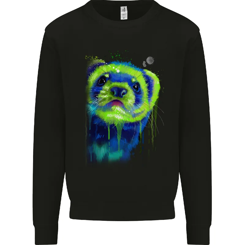 A Ferret Watercolour Mens Sweatshirt Jumper Hoodie with Longline Fit Extended Stylish A Ferret Watercolour Mens Sweatshirt Jumper Hoodie with Longline Fit Extended Stylish