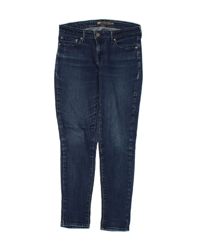 LEVI'S Womens Mid Rise Skinny Jeans US 6 Medium W28 L30 Navy Blue Cotton Trendy Patchwork Denim Jeans