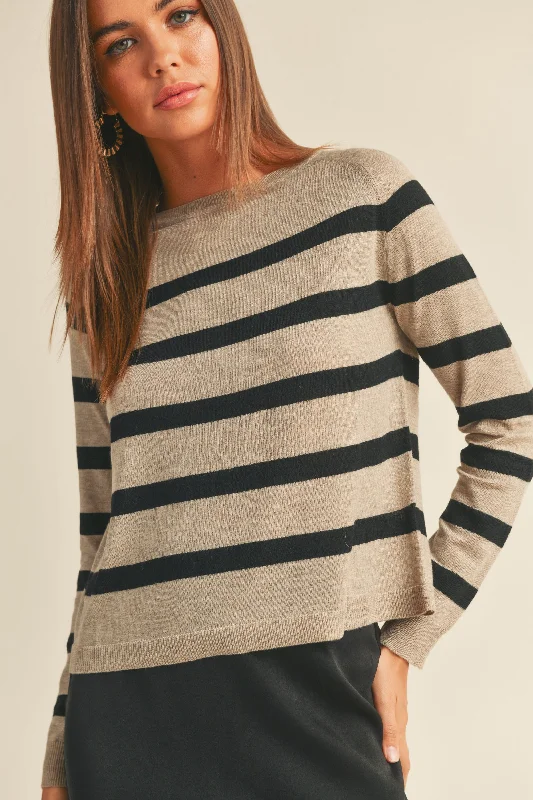 NYLAND Callie Striped Round Neck Sweater Thin Thick Dense