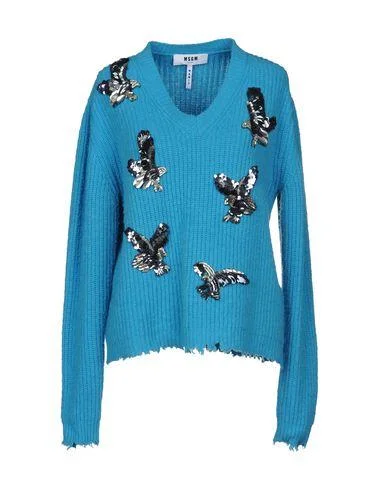 Msgm Women Jumper Azure S INT Spandex Blend Rayon Blend Denim Blend