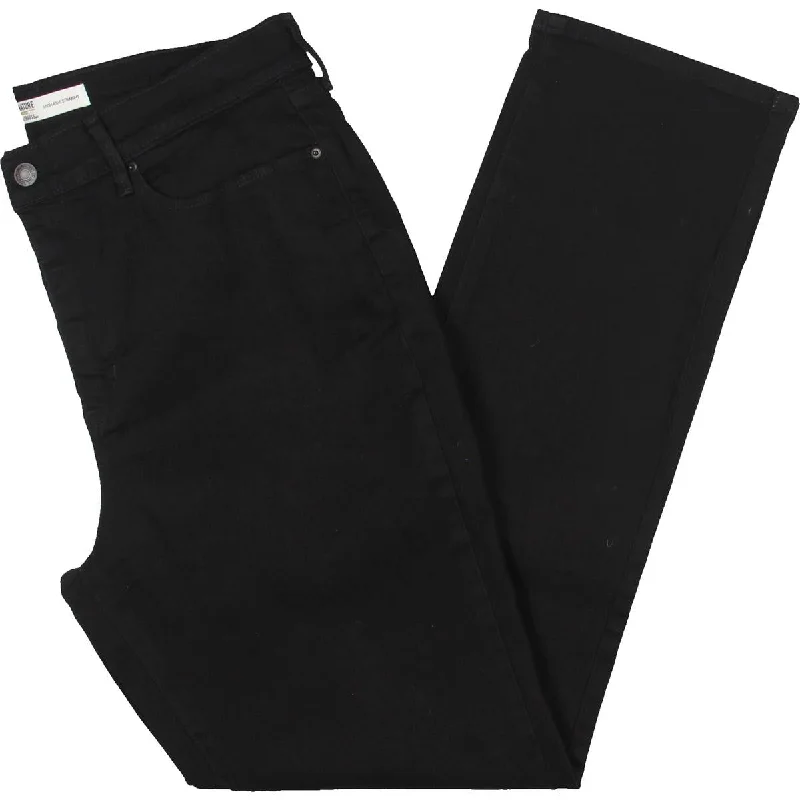 Womens High Rise 5-Pocket Straight Leg Jeans Trendy Wide-Leg High-Waist Denim