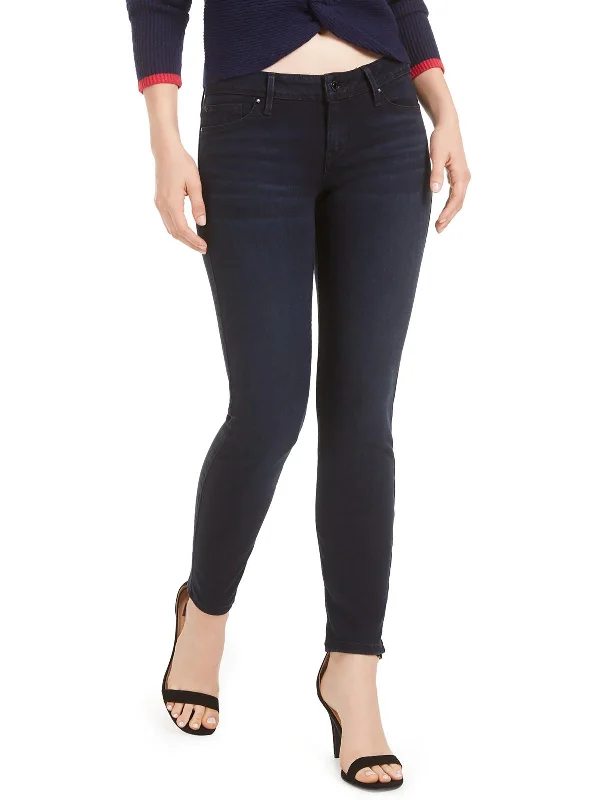 Womens Low Rise Dark Wash Skinny Jeans Comfortable Mid-Rise Jeans