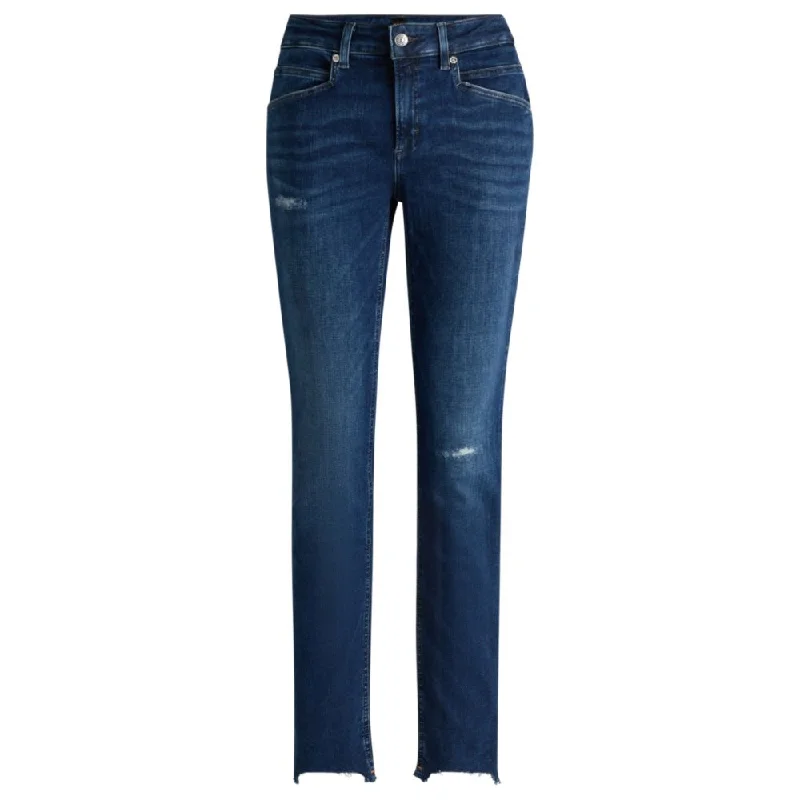 Blue jeans in distressed stretch denim with frayed hems Elegant Dark-Wash Bootcut Jeans