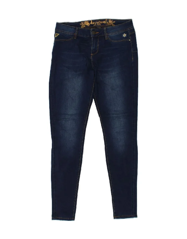 DESIGUAL Womens Skinny Jeans W28 L32 Navy Blue Floral Cotton Comfortable Stretch Denim Jeans
