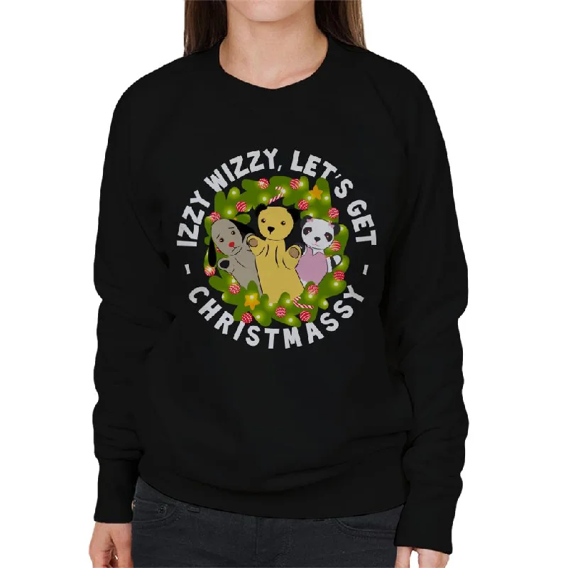 Sooty Christmas Illuminated Wreath Women's Sweatshirt Hoodie with Rolled Sleeves Casual Relaxed