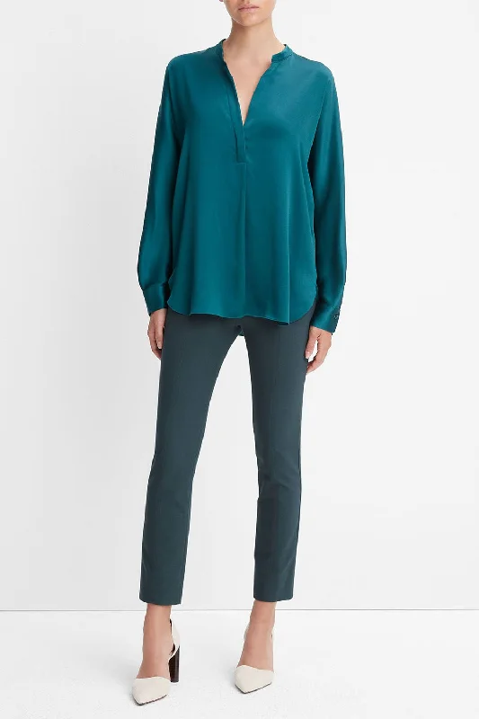 Band Collar Blouse Oversized Silk Blouse