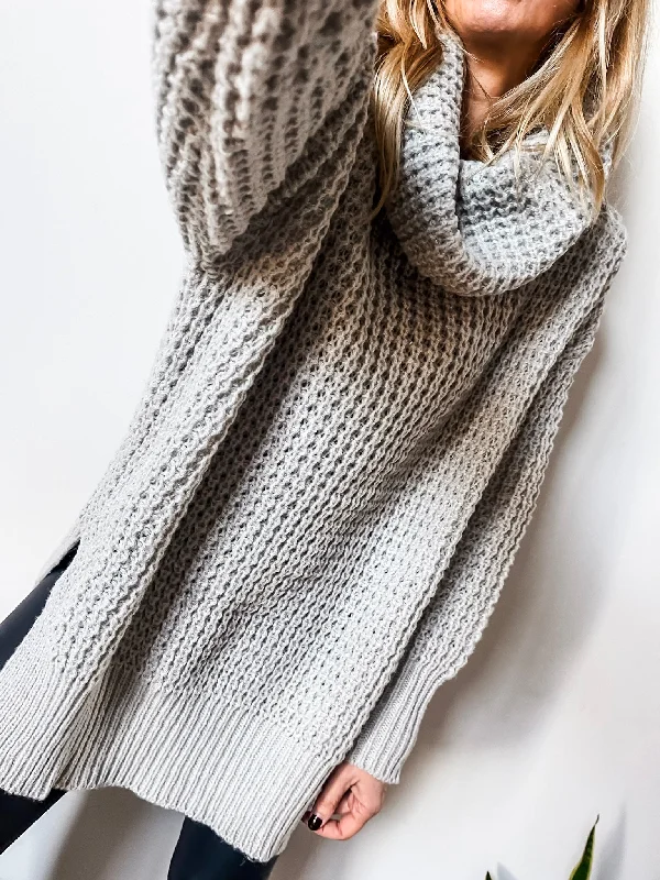Roll Neck Chunky Long Jumper Elegant Classic Vintage