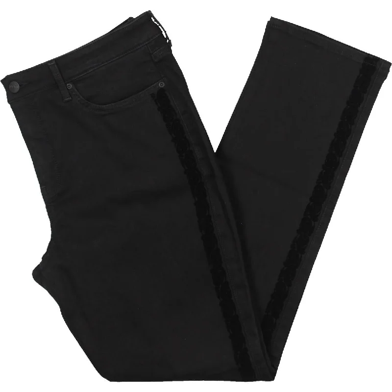 Sheri Womens Velvet Trim High Rise Slim Jeans Comfortable Zip-Up Skinny Jeans