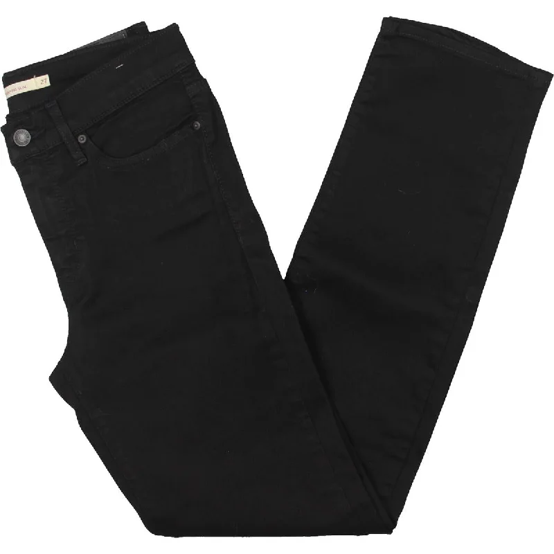 Womens Mid-Rise Slimming Slim Jeans Classic Black Denim Jeans