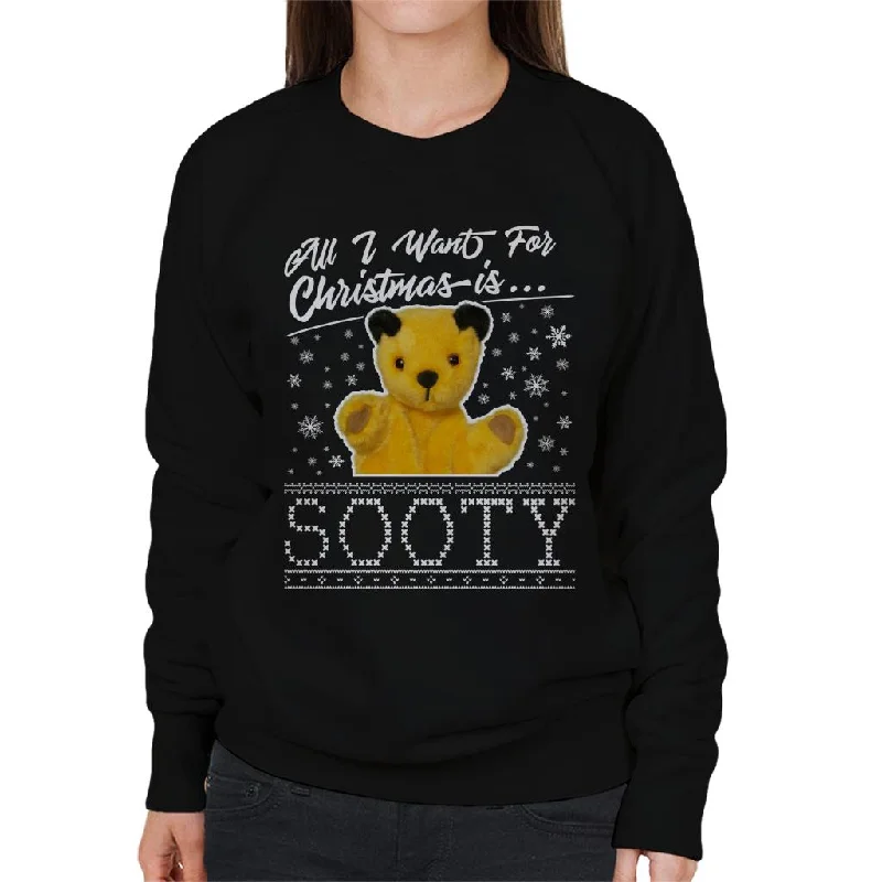 Sooty Christmas All I Want For Christmas Is Sooty Women's Sweatshirt Hoodie with Hem Elastic Stretchable Comfortable