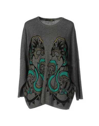 Roberto Cavalli Women Jumper Grey 12 UK Chenille Blend Fleece Blend Nylon Blend