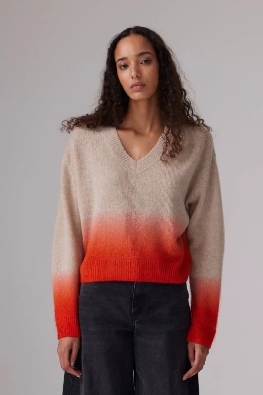 Colorush (C-RUSH) Amara Dip Malibu V Sweater in Jute Fleece Fabric Down Fabric Feather Fabric