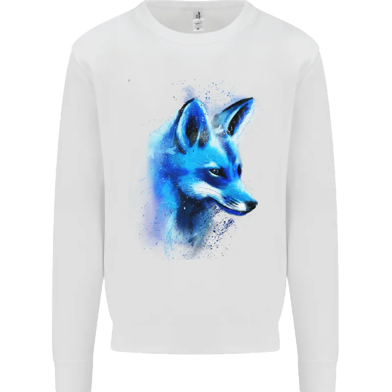 A Fox Watercolour Mens Sweatshirt Jumper Hoodie with Hem Raw Edge Edgy Unfinished