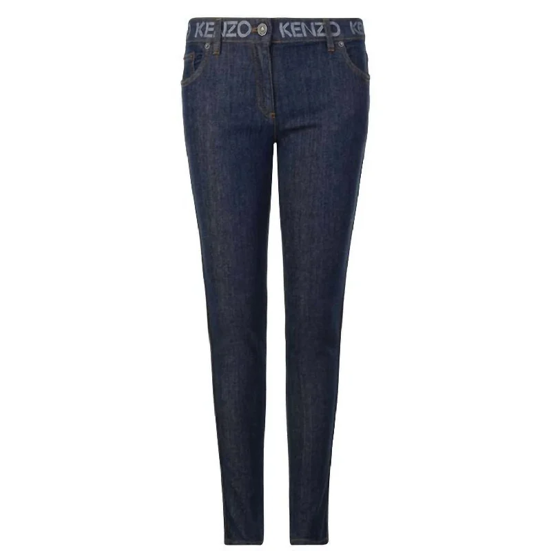 Women's Paris Logo Waist Stretch Denim Skinny Jeans In Blue Chic Cropped Jeans