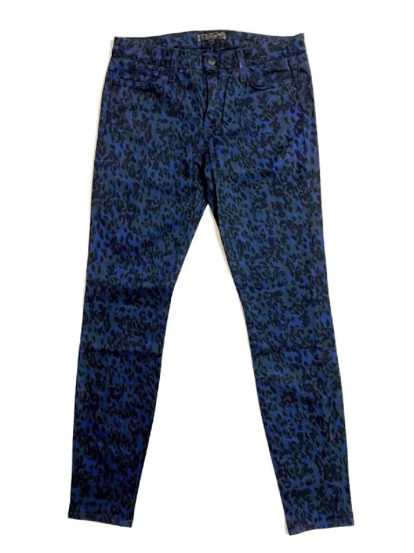 Women's Wild Print Mid Rise Skinny Jeans In Blue, Black Trendy Classic Fit Jeans