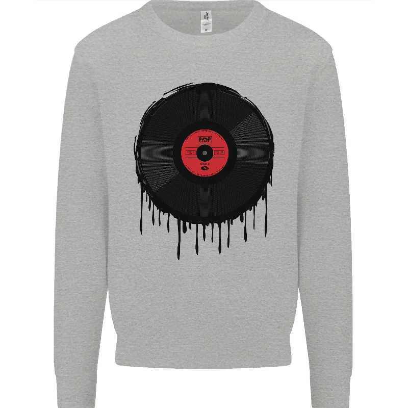 A Dripping Vinyl Record Turntable Decks DJ Mens Sweatshirt Jumper Hoodie with Drawstring Waist Adjustable Fitted