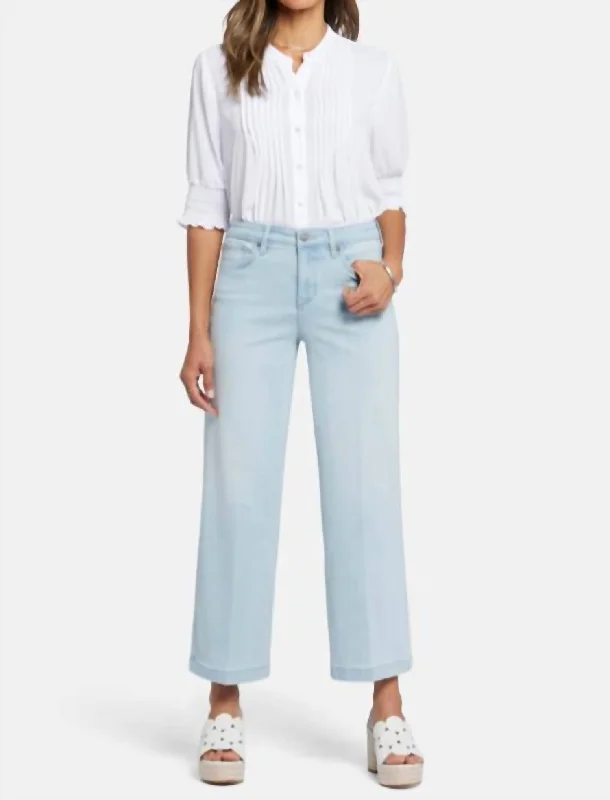 Teresa Wide Leg Ankle Jeans In Oceanfront Comfortable Zip-Fly Denim Jeans