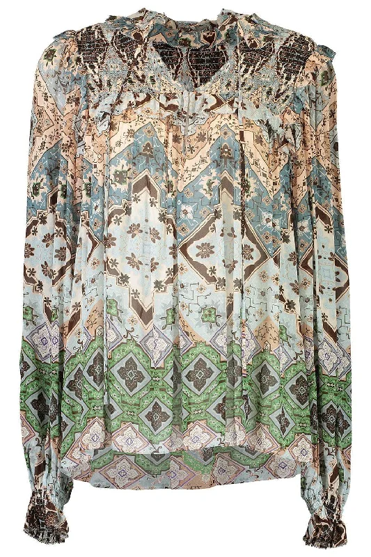 Michelle Blouse - Arona Geo Emblem Soft Satin Blouse