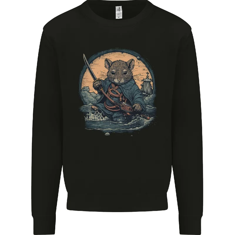 A Fantasy Samurai Mouse Mens Sweatshirt Jumper Hoodie with Hem Patch Decorative Personalized A Fantasy Samurai Mouse Mens Sweatshirt Jumper Hoodie with Hem Patch Decorative Personalized