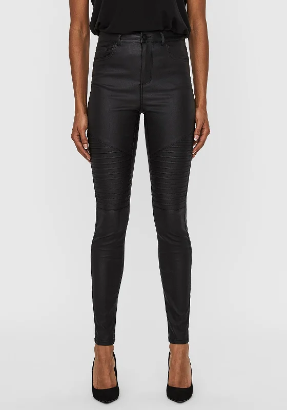 Vero Moda Sophia High Rise Skinny Biker Jeans, Black Fashionable Relaxed Fit Denim