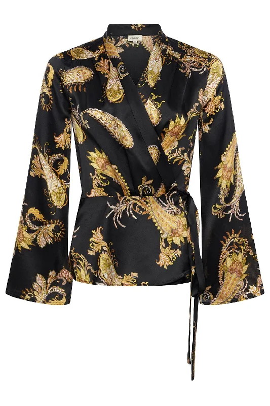 Olive Wrap Blouse Feminine Satin Blouse