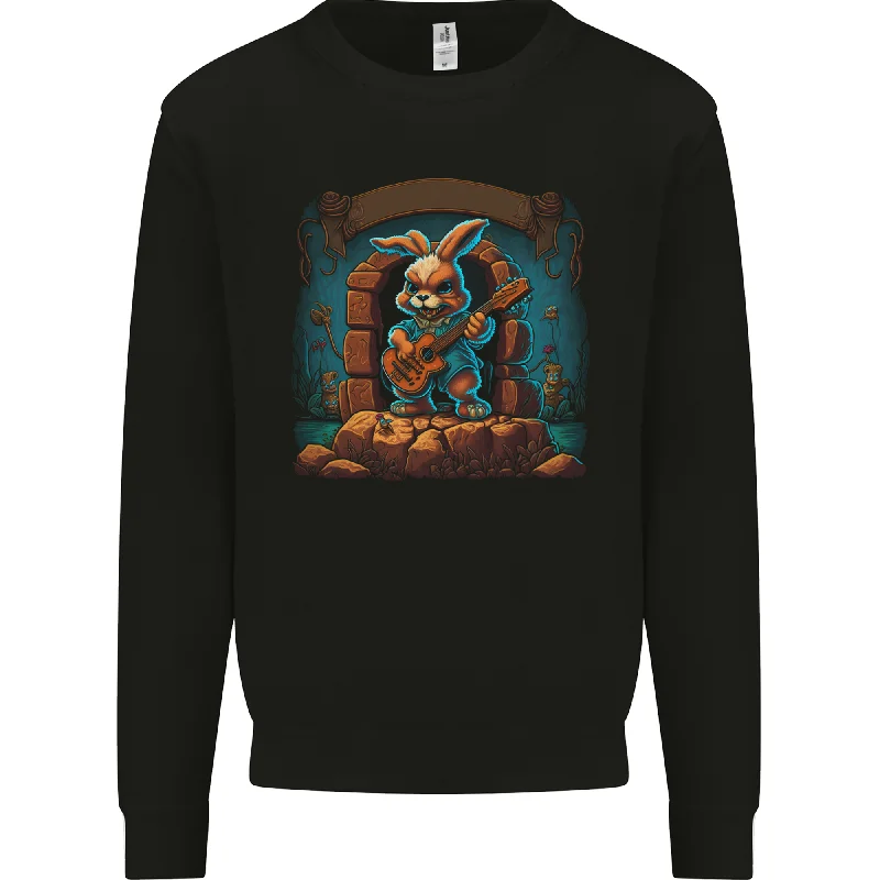 A Fierce Rabbit Playing the Guitar Rock Music Mens Sweatshirt Jumper Hoodie with Oversized Fit Loose Comfortable