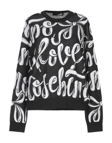 Love Moschino Women Jumper Black 6 UK Hooded Sweater Collared Sweater Shawl Collar