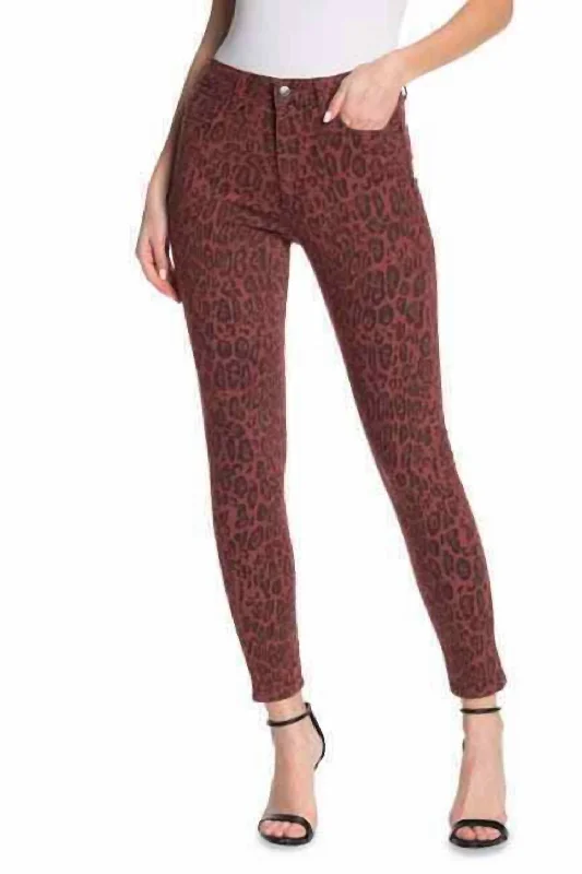 The Charlie Leopard Print High Rise Skinny Jeans In Rust Brown Stylish Bootcut Denim Jeans