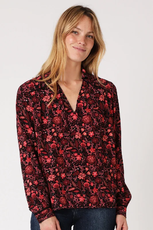 Berenice - Blouse Rouge Et Noir Delicate Bow Blouse