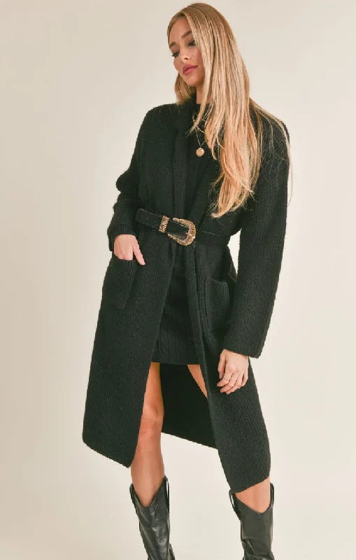 SAGE THE LABEL Krissy Belted Sweater Duster Spandex Blend Rayon Blend Denim Blend