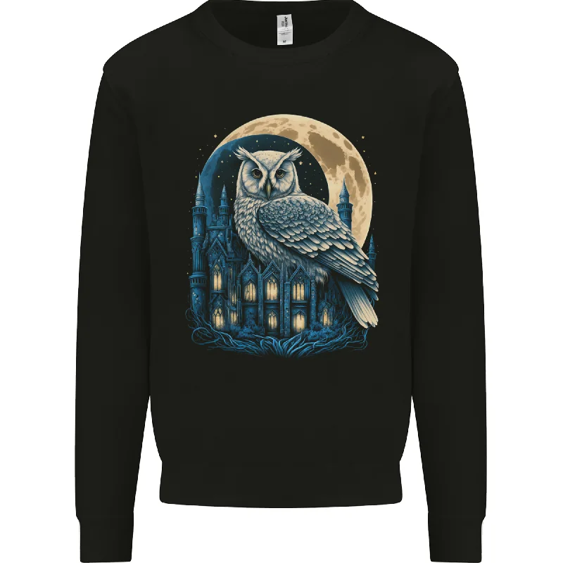 A Fantasy Owl Sitting on a House With Moon Mens Sweatshirt Jumper Hoodie with Double Zipper Versatile Adjustable A Fantasy Owl Sitting on a House With Moon Mens Sweatshirt Jumper Hoodie with Double Zipper Versatile Adjustable